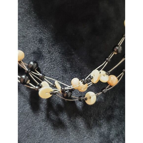 Women's Black & Beige Beaded Multilayered Stylish Short Necklace - Picture 5 of 7